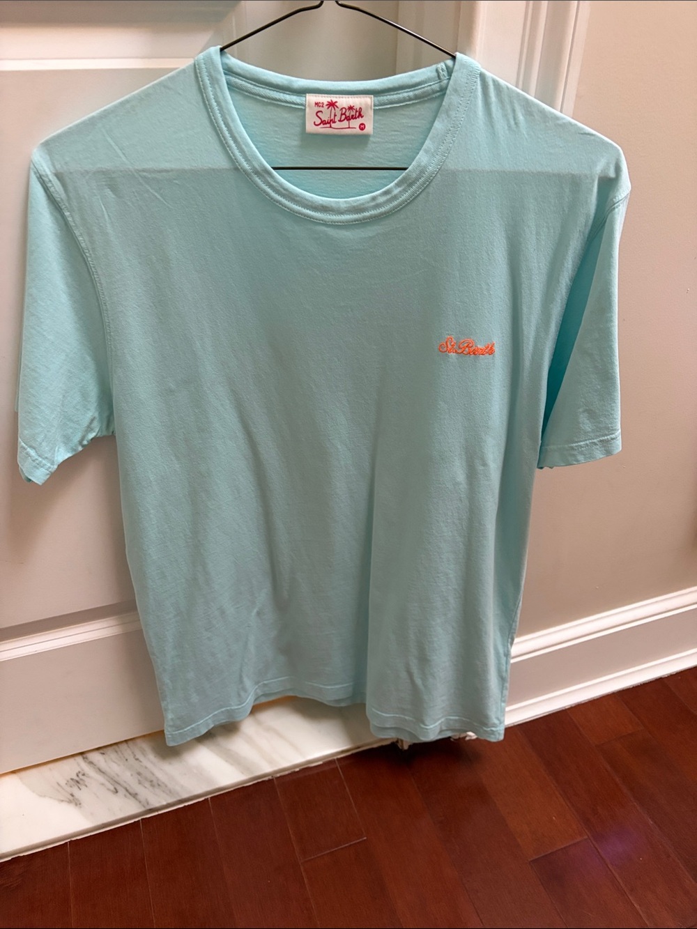 MC2 Saint Barth Light Aqua Crewneck T-Shirt with Orange Logo
